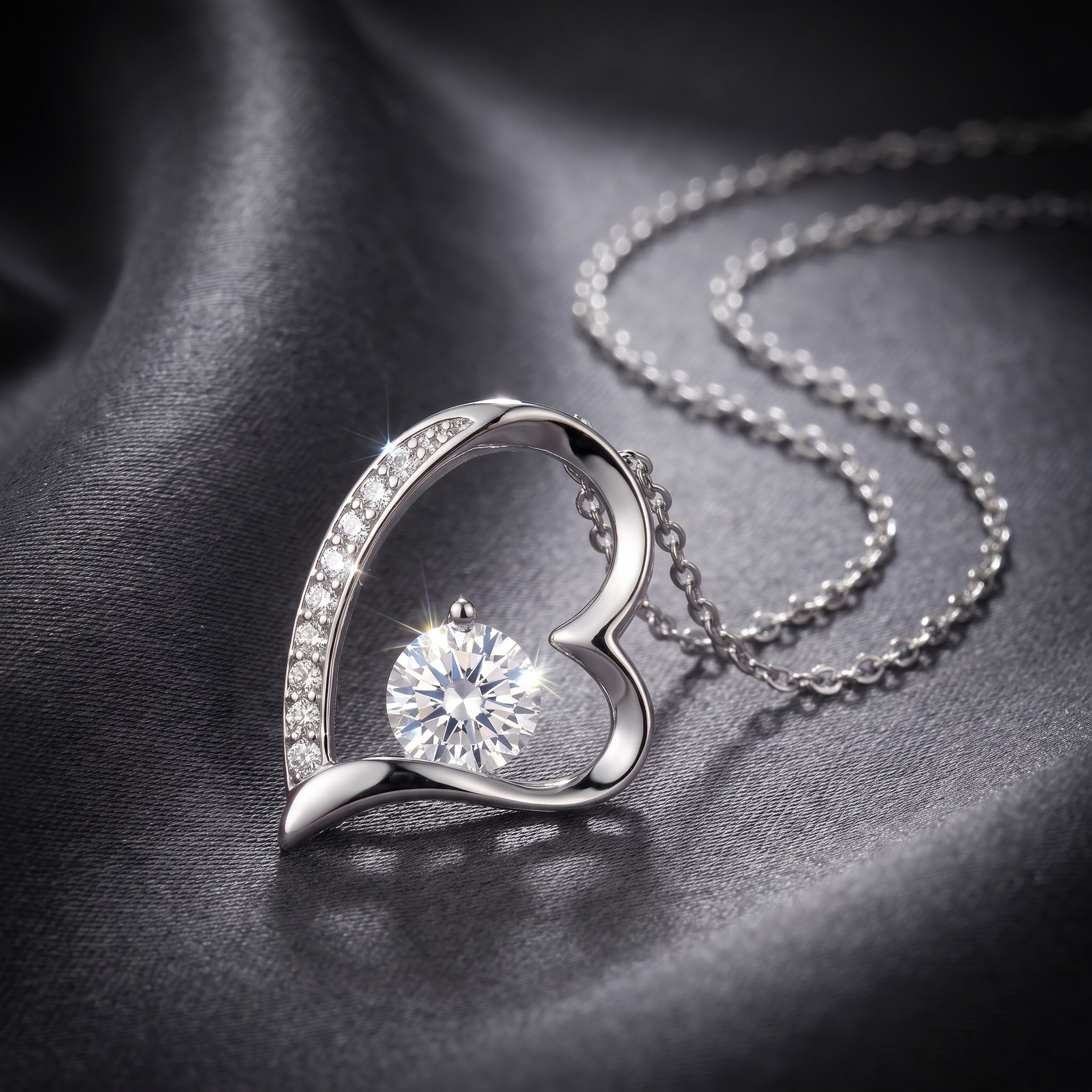 Detalle del colgante de corazon con circonita